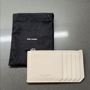 Saint Laurent Ivory Card Wallet with Black Pouch